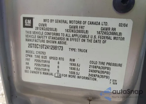 2004 GMC Sierra 1500 Sle из США, поврежденный, VIN 2GTEC19T241298173